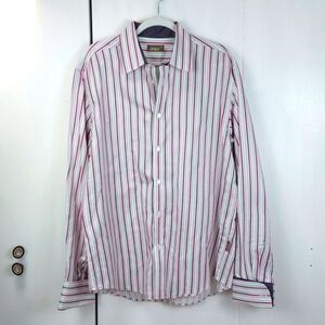 Ted Baker Pink Vibrant Multicolor Striped Cotton Dress Shirt Preppy Sz.5 XL